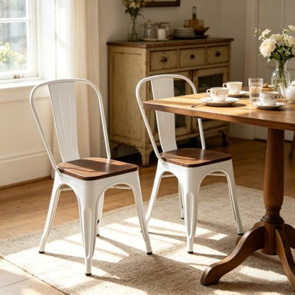 Penau Dining Chairs Set of 2, Stackable, White Walnut | High Gloss White Finish, Walnut Wooden Seat, Stackable Storage, Indoor Outdoor Use, Easy Assembly