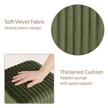 Modern Square Vanity Stool, Small Striped Pattern Ottoman, Cute Velvet Foot Stool, Tufted Fabric Footrest, Upholstered Vanity Chair, Stool for Makeup, Bedroom, Living Room (2, Square-Dark Green) - color: Square-dark Green