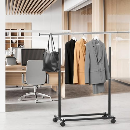 Simple Houseware Standard Rod Garment Clothing Rack, Black | Single Rail, Extendable Width from 30 to 47 Inches, Rolling Clothing Organizer for Bedroom, Laundry, Living Room - color: Black