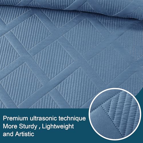 Exclusivo Mezcla Twin Size Quilt Set, Grayish Blue | Soft Bedspreads with 1 Pillow Sham, Modern Striped Pattern, Lightweight Bedding Set Coverlets for All Seasons, 68x88 Inch - color: Grayish Blue, size: Twin (68"x88")