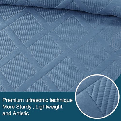 Exclusivo Mezcla Quilt King Size, Grayish Blue | Soft Bedspreads with 2 Pillow Shams, Modern Striped Pattern, Lightweight Bedding Set Coverlets for All Seasons, 104x96 Inch - color: Grayish Blue, size: King (104"x96")
