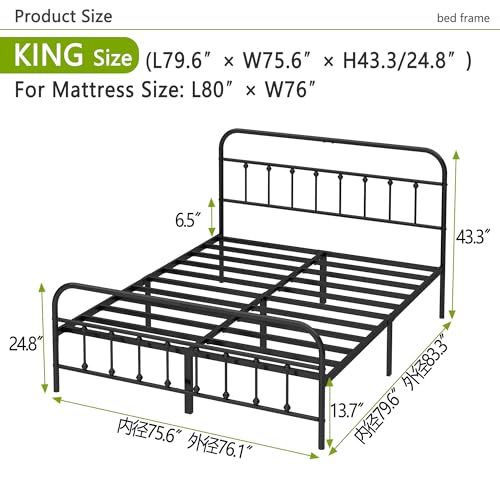 Kujielan Metal Bed Frame King Size,Easy to Assemble,Black | Structurally Stable, Heavy Duty Steel Slat Supported, No Box Spring Needed, Easy Removal and Transport - size: King