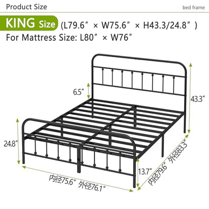 Kujielan Metal Bed Frame King Size,Easy to Assemble,Black | Structurally Stable, Heavy Duty Steel Slat Supported, No Box Spring Needed, Easy Removal and Transport - size: King