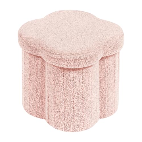 PINPLUS Floral Storage Ottoman Cube Boucle Footrest with Lid, Multi-Functional Cube Seat for Living Room, Dorm & Bedroom – Pink 12.6"x12.6"x12.6" - color: Pink, size: 12.6"D x 12.6"W x 12.6"H