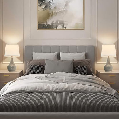 18" Table Lamp Set of 2, Ceramic Table Lamp Classic Beside Lamps Nightstand Lamp Modern Lamp for Living Room, Bedroom & Office Rocker Switch Grey-LED Bulbs Included - color: 18.63" Grey