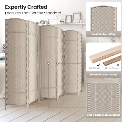 6 Panel Folding Room Divider,Woven Privacy Screen,Beige | Solid wood frame, handcrafted diamond pattern, 6FT tall, extends to 94.5 inches wide, no assembly required - color: Beige, size: 6-Panel