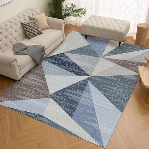 HOMFINE Washable Modern Area Rug - Geometric Style 9x12 Rugs for Living Room, Bedroom, Machine Washable Rug Soft Non Slip Non Shedding Area Rug - Blue, 9'x12' - color: Blue, size: 9' x 12' (Rectangular)
