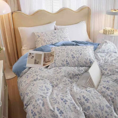 Faincy Floral Queen Size Comforter Set, Blue and White Flower Pattern Printed Reversible Alternative Bedding Sets - 90 x 90 3PC Soft Microfiber Duvet Farmhouse Vintage Bed in a Bag for Women - color: Blue White Floral Comforter Set, size: Queen