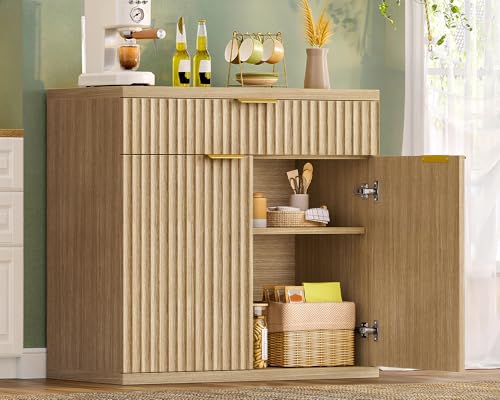 31.5" W Fluted Buffet Cabinet with Storage, Sideboard Cabinet, Coffee Bar Cabinet with 2 Doors and Adjustable Shelf for Living Room, Kitchen, Entryway, Natural - color: Natural-2doors