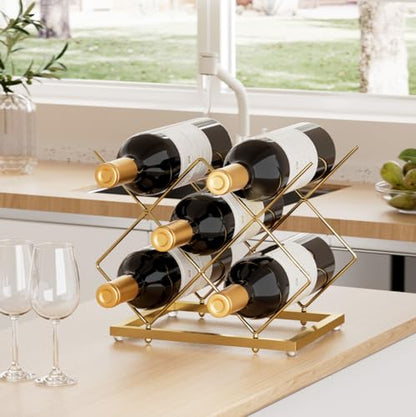 Urban Deco Gold Wine Rack Small Countertop for Cabinets – 5 Wine Holder Countertop Stylish and Compact Small Wine Racks - color: Gold, size: 5 Bottles