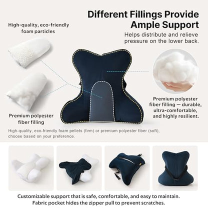 Lumbar Support Pillow(Pat. Pend) – Multi-Functional Ergonomic Back Cushion for Office Chair, Car Seat & Sofa, Reading Pillow with Firm Multi-Zone Support to Relieve Lower Back Pain,Teal Blue - color: Teal Blue