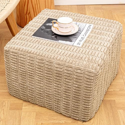 Asuprui Square Ottoman Foot Rest, Light Coffee, 20x14 in,Modern Footstool | Footstool Ottoman,Stuffed Pouf Ottoman,All-One Foam Filler, Footrest,Beanbag Chair,Floor Pouf for Living Room Wedding Bedroom - color: Light Coffee