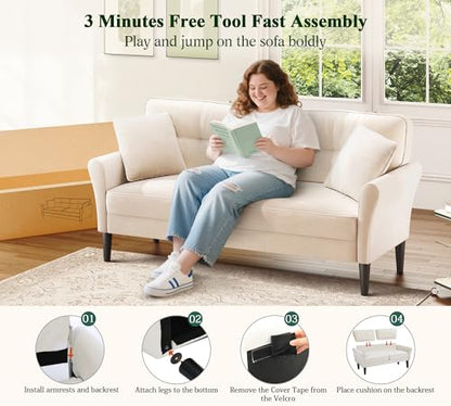 Loveseat Sofa, 69" Love Seat Couches, Velvet Small Couch, White Couch | Comfy Velvet, 69" Spacious Seating, Tool-Free Setup, 700 LBS Load Bearing, Modern Couch, Sofas for Living Room, Bedroom Couch - color: White, size: 69"
