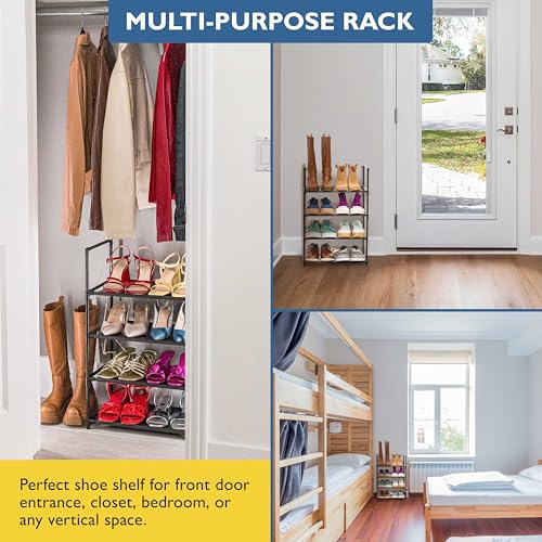 Sundaze Shoe Rack - 4 Tier Shoe Rack for Closet, Sturdy Stackable Shoe Organizer for Closet, Bedroom, Entryway, Garage, Non Woven Fabric Shelf, Black, Holds 8-12 Pairs - size: 4 Tier (18.3" W)
