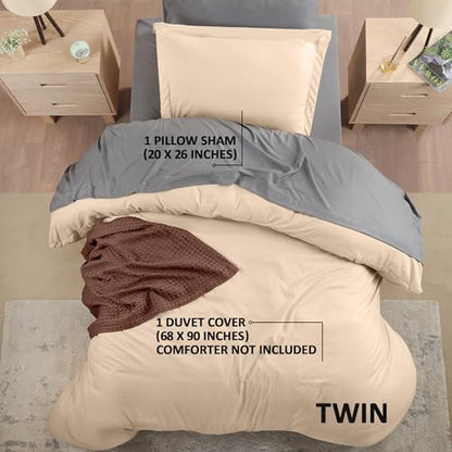 Duvet Cover Twin/Twin XL, 3 PC Cotton Like Polyester, Zipper Closure, Beige | Extra Soft and Breathable, Wrinkle & Fade Resistant, Includes Duvet Cover and 1 Pillow Sham, Comforter Not Included, OekoTex - color: Beige, size: Twin/Twin XL - Duvet Cover Set