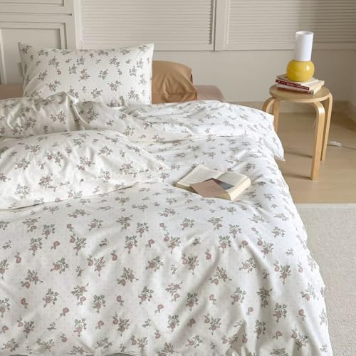 MKXI Garden Floral Duvet Cover Peach Blossom Aesthetic Bedding White Print Duvet Cover Pink Floral Twin Size Cottagecore Soft Bedding 100% Cotton - color: 018 Peach Blossom, size: Twin