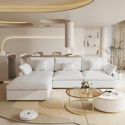 Cloud Couch Modular Sectional Sofa,119.29" L Shaped Couch, Oversized Down Filled Convertible Wide Seater,3 Seater with 1 Ottoman for Living Room Set, Covers Washable&Replaceable,White - color: White, size: L Shaped Seater