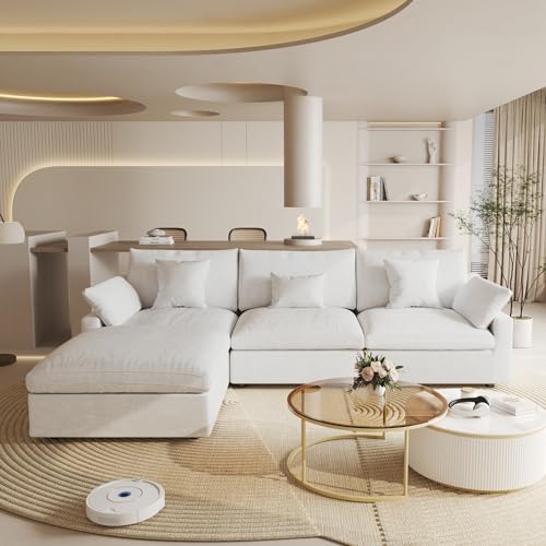 Cloud Couch Modular Sectional Sofa,119.29" L Shaped Couch, Oversized Down Filled Convertible Wide Seater,3 Seater with 1 Ottoman for Living Room Set, Covers Washable&Replaceable,White - color: White, size: L Shaped Seater
