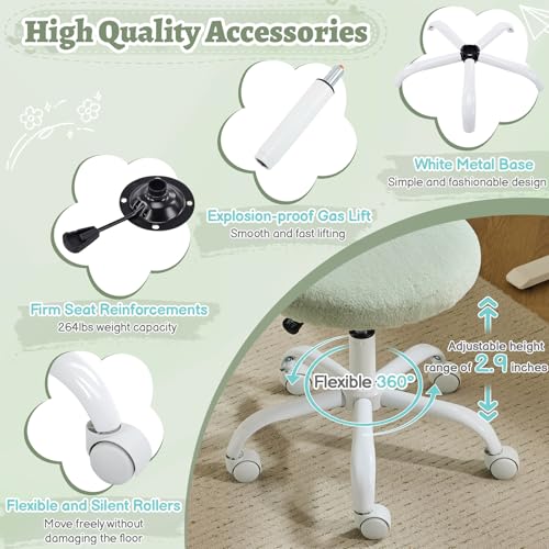 VINGLI Small Vanity Chair with Faux Fur Wheels for Girls,Cute Adjustable Height Armless Office Desk Chair,360°Swivel Comfy Rolling for Study,Make up Room,Small Space,Mint Green - color: Furry Mint Green