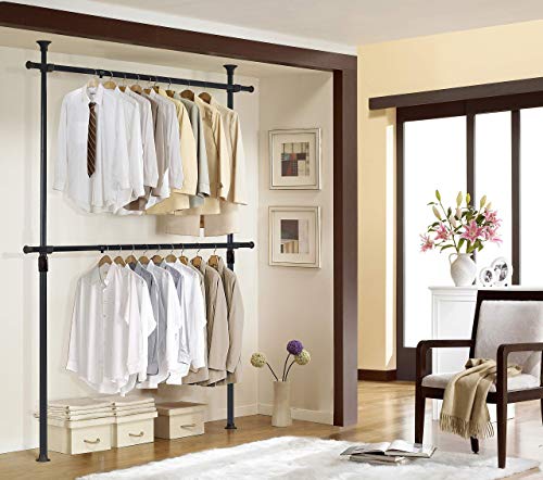 PRINCE HANGER Heavy Duty Adjustable Garment Rack – One-Touch System for Easy Assembly, 352 LBS Load Capacity Freestanding Metal Wardrobe Closet Rack, Width & Height Adjustable (Model PHUS-0022) - color: Black
