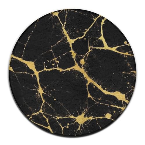 Modern Round Area Rug, Non-Slip Machine Washable Kitchen Office Circle Rug, Room Sofa Yoga Soft Round Carpet Compatible with Black Marble Gold Texture 36inch(90cm) - color: Color216, size: 36inch(90cm)