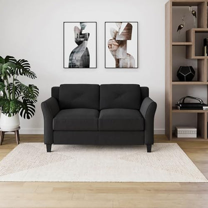 Studio Living Harrington 57.9" Loveseat, Transitional Modern, Pocket Coil Comfort, Easy Assembly, Microfiber Fabric, Black - color: Black, size: Loveseat
