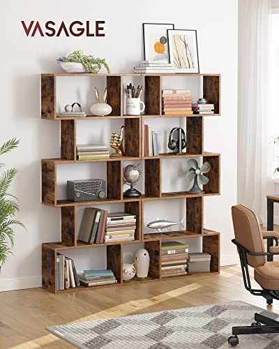 VASAGLE Custos Collection - Bookshelf, 5-Tier Bookcase, Tall Display Shelf, Freestanding Storage Shelf, Room Divider, for Home Office, Living Room, Bedroom, Study, Rustic Brown ULBC62BXS - color: Rustic Brown, style: 5-Tier (27.6"W)