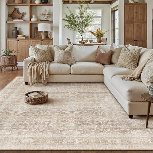 Beige Washable 6x9 Area Rugs for Living Room Bedroom | Vintage Rug Distressed, Neutral, Dining Room, Farmhouse, Indoor Carpet, Durable Soft, Non Slip & Shedding, Low Pile - color: Retro | Beige, size: 6' x 9' (Rectangular)