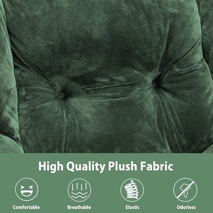 Youtanic Lazy Chair with Folding Ottoman, Accent Chair Plush Upholstered with Metal Structure and Non-Slip Pads, Sofa Armchair with Footrest and Side Storage Bag for Dorm, Room, Office, Green - color: Plush Green