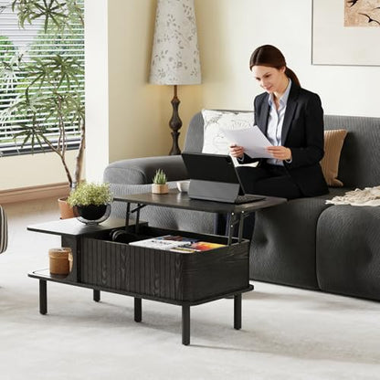 Lift Top Coffee Table,Wooden Rectangle Coffee Table with Hidden Storage Space,Metal Handles,Metal Legs,Mid Century Modern Style,Suitable for Living Room,Office,Apartment. (A-Lift Coffee Table-Black) - color: A-lift Coffee Table-black