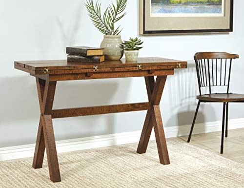 OSP Home Furnishings McKayla Flip-Top Expanding Desk to Dining Table, Distressed Brown Finish