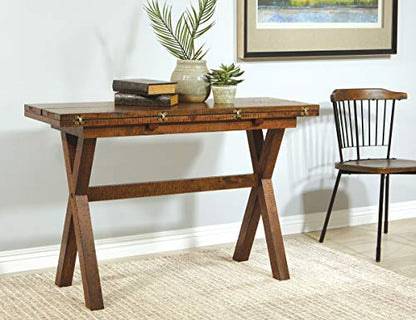 OSP Home Furnishings McKayla Flip-Top Expanding Desk to Dining Table, Distressed Brown Finish
