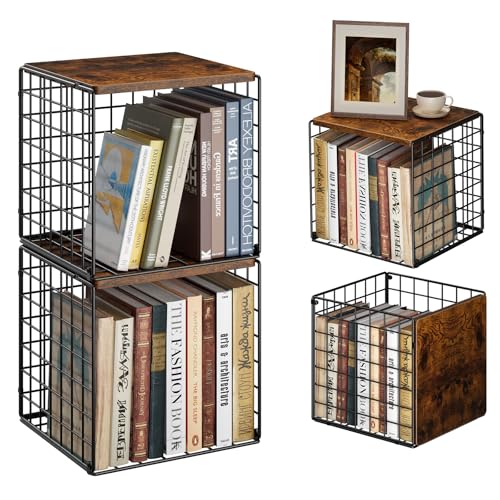 Dmevkic 2 Cube DIY Stackable Small Bookcase,Bookshelf for Small Spaces,Cube Storage Organizer for Living Room, Bedroom, Home Office,12.2" x 12.2" x 12.2"