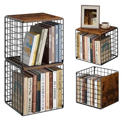 Dmevkic 2 Cube DIY Stackable Small Bookcase,Bookshelf for Small Spaces,Cube Storage Organizer for Living Room, Bedroom, Home Office,12.2" x 12.2" x 12.2"