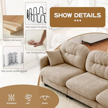 Modular Loveseat Sofa Mini Couch with Premium Chenille Fabric and Tufted Pleated Backrest Flexible Small Couch for Bedroom and Living Room Ergonomic 2-Seater Sofa for Adults and Compact Spaces (Camel) | Sturdy & Durable - color: Camel