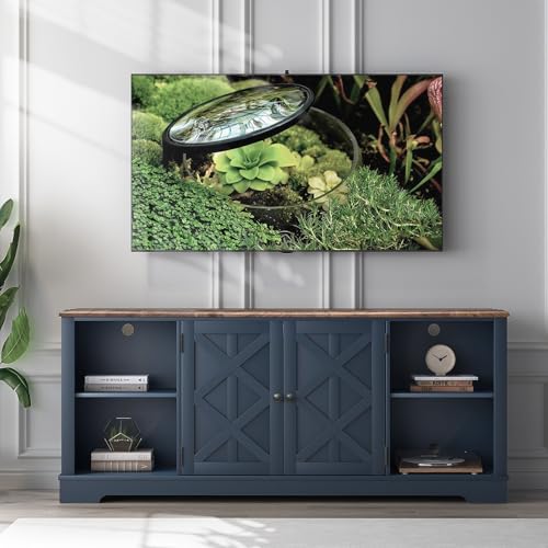 LIVILAND 70 Inch Navy TV Stand, Farmhouse Rustic Media Console with Storage | Large Entertainment Center with Ample Storage, Adjustable Shelves & 6 Cable Holes for Living Room & Bedroom - color: Navy