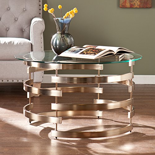 SEI Furniture Belmar Contemporary Round Glass Top Coffee Table, Champagne