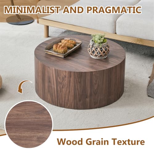 Round Coffee Table, 23.6" Modern Wood Drum Coffee Table, Round Accent Center Table for Living Room Apartment Small Spaces, No Assembly Required - color: 24'' Walnut, size: 24'' Round Coffee Table