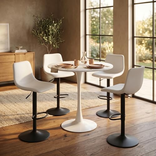 LeisureMod Bristol Collection 35" Round Bar Height Table, Modern MDF Top Pub with White Pedestal Base, Bistro Cocktail Table for Kitchen, Dining Room, Cafe, Restaurant & Home Bar, White - color: White, size: 35" Wide
