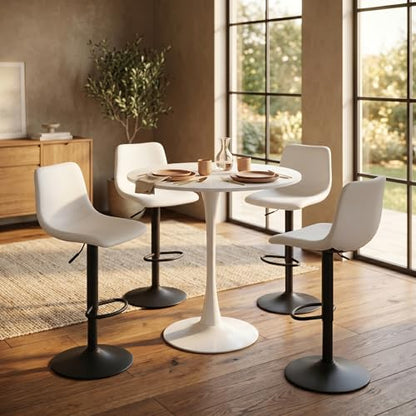 LeisureMod Bristol Collection 35" Round Bar Height Table, Modern MDF Top Pub with White Pedestal Base, Bistro Cocktail Table for Kitchen, Dining Room, Cafe, Restaurant & Home Bar, White - color: White, size: 35" Wide