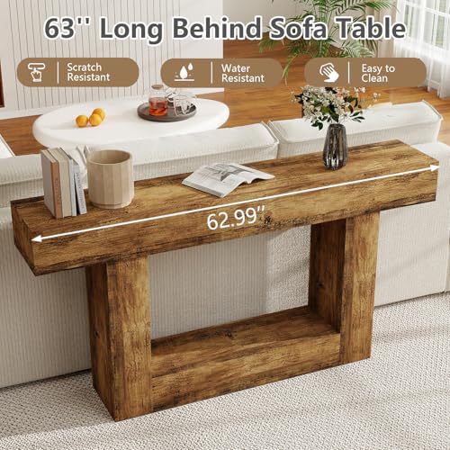 Spaco 63'' Long Console Table,2 Tier Farmhouse Entryway Table Sofa Table with Storage,Wood Behind Couch Table for Living Room, Hallway,Foyer - color: Rustic Brown (63'')