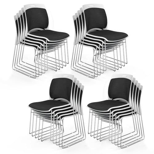 VINGLI Stackable Plastic Mesh Padded Chairs for Office Set of 20, Black | Stacking Chairs with Metal Sled Base, Ergonomic Plastic Pad Seat & Back, Waiting Banquet Guest Break Room, Easy to install - color: Black, size: 20 Pack