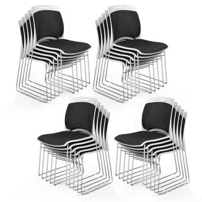 VINGLI Stackable Plastic Mesh Padded Chairs for Office Set of 20, Black | Stacking Chairs with Metal Sled Base, Ergonomic Plastic Pad Seat & Back, Waiting Banquet Guest Break Room, Easy to install - color: Black, size: 20 Pack