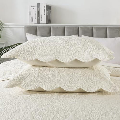HoneiLife Quilt Sets King Size - Microfiber Bedspreads for King Bed, 3-Piece Lightweight Coverlets, Retro Bedlinen Sets, King Quilt Bedding Set All Season Use-Beige - color: Beige, size: King-106"x96"