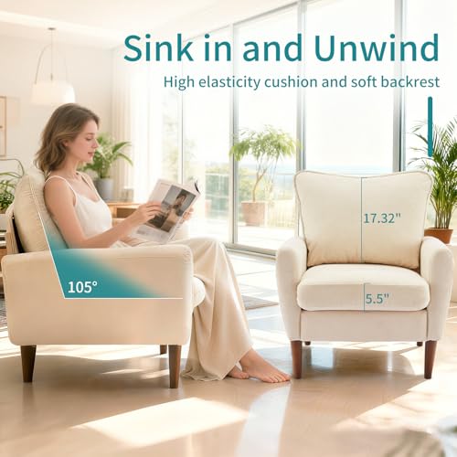 OLIXIS Comfy Accent Chair for Living Room Bedroom and Waiting Room | Upholstered Mid-Century Reading Chair with Pillow and Solid Wood Legs, Wide Singe Modern Lounge Sofa, Cream Beige - color: Taupe