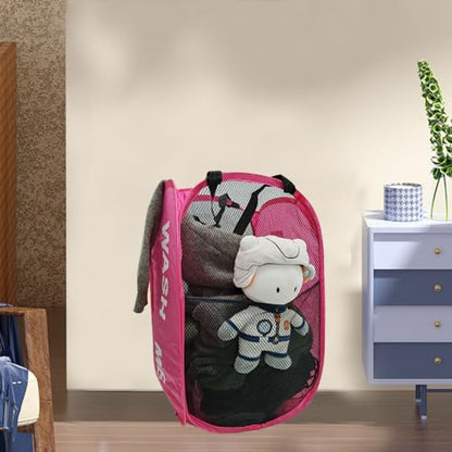 2 Pack Mesh Pop Up Laundry Hamper Collapsible Laundry Basket Pink Dirty Clothes Basket for Laundry Room, College Dorm, Bedroom, Travel - color: Pink - 2Pack