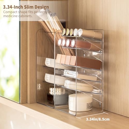PAVSTINE 3-Pack Medicine Cabinet Organizer, Clear Open Storage Compartment with Adjustable Dividers, for Lip Oil/Lip Pencil/Eye Shadow Palette/Foundation Storage - size: 2-Tier & 3-Tier & 5-Tier Slant Set