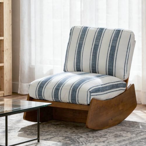 Armless Rocking Chair, Upholstered Lounge Chair, Navy Stripe | Comyf Chenill, Curved Solid Wood Base, for Living Room, Bedroom - color: Dark Blue Stripe