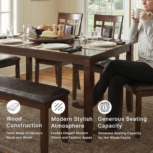 Signature Design by Ashley 6-Piece Dining Table Set with Bench, Dark Brown - color: Brown