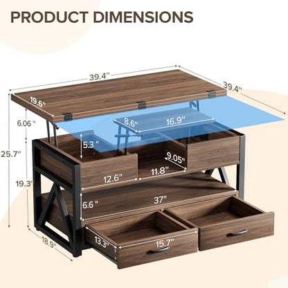 40" Lift Top Coffee Table with Storage,Walnut | 4 in 1 Multi-Function Lifting top Coffee Tables with Storage Drawers and Hidden Compartmen,for Living Room - color: Walnut